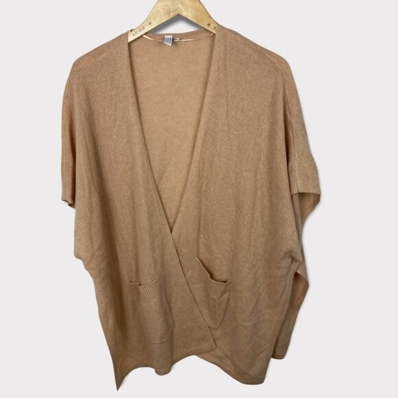 NEW Nordstrom 100% Cashmere Ruana Beige Tan Open Front Cardigan Pockets Minimal - Picture 3 of 13